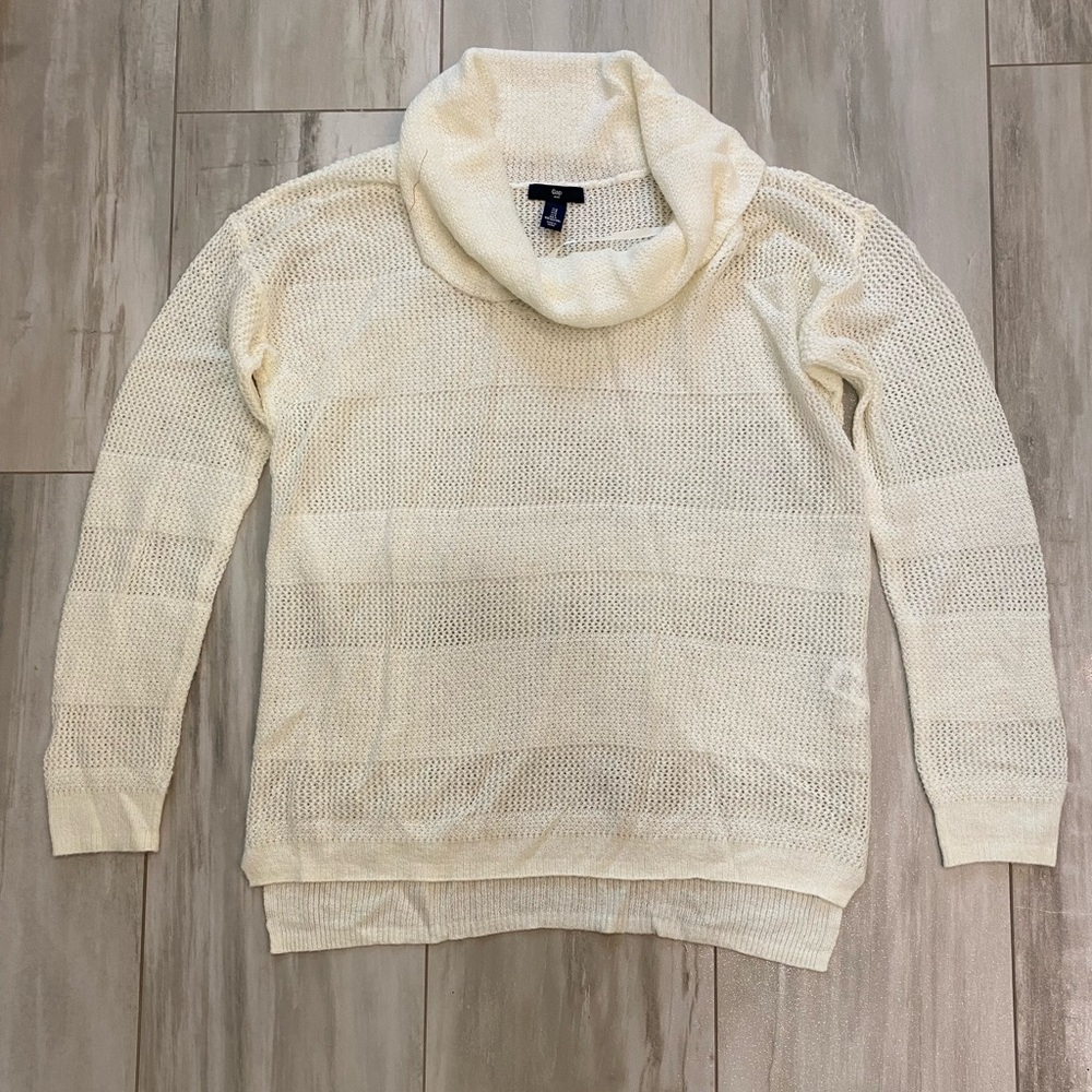 The Gap Cream Cowl Turtle Neck Open Knit Acrylic Blend Sweater women’s Small